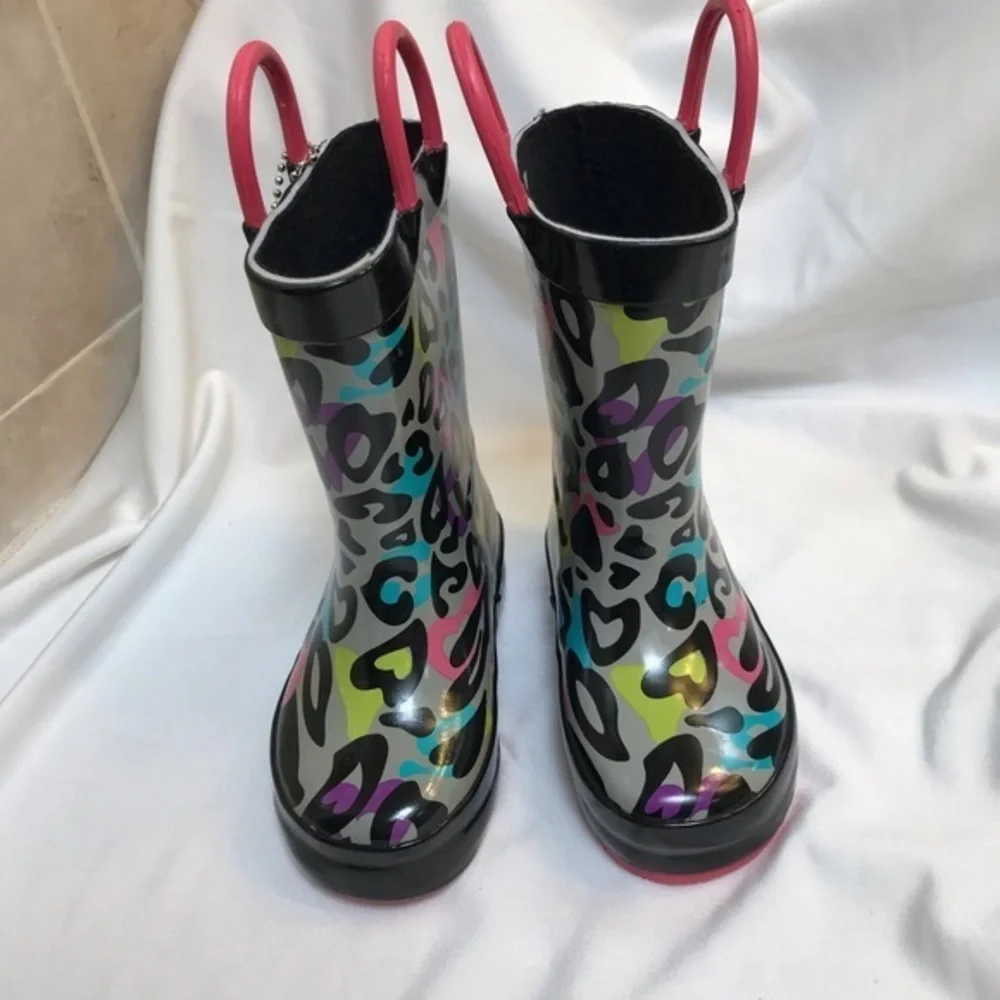 Western Chief Waterproof Groovy Leopard Girls Rain Boots -Size 5  NWT